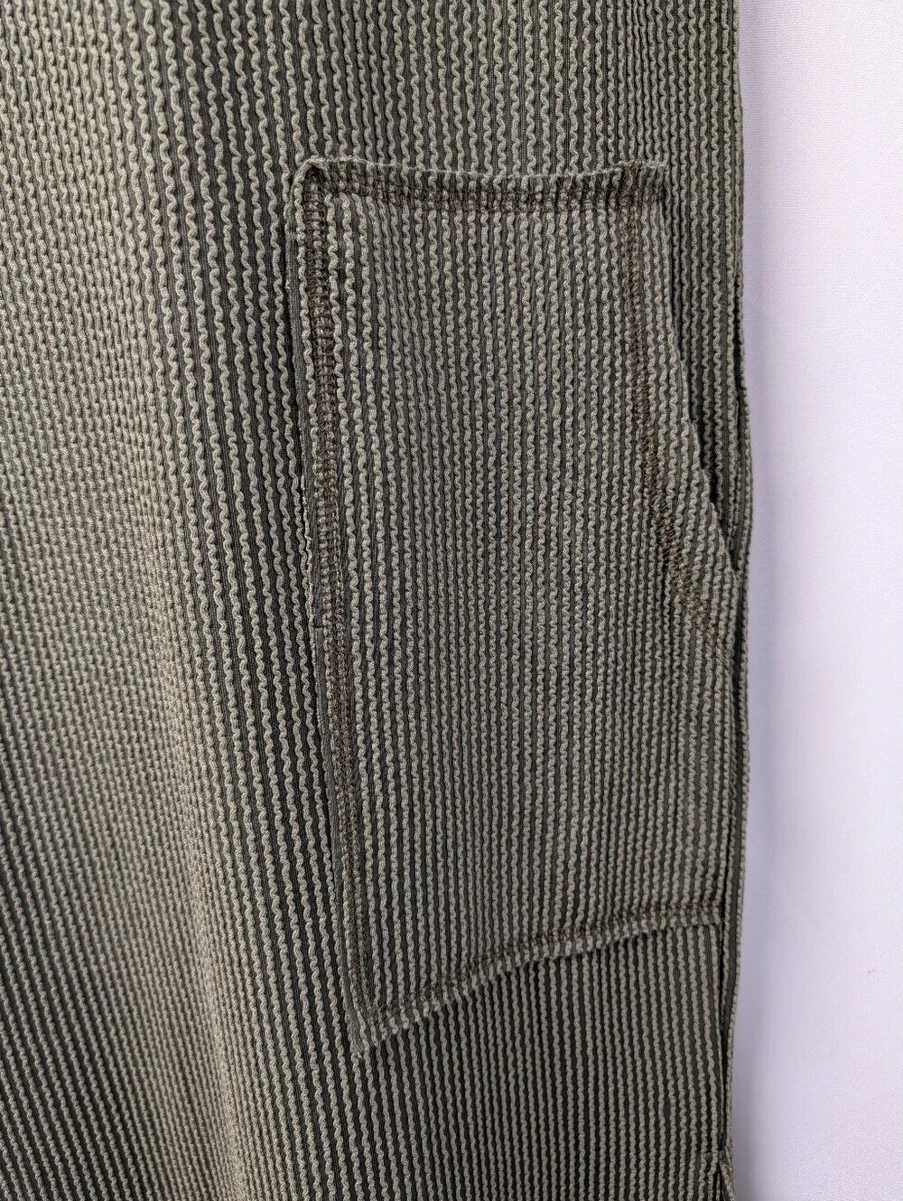 Seetaa Olive Green Ribbed Knit Midi Dress Large Pockets Side Slits Collared NWT - Picture 6 of 9